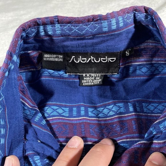 Substudio Long Sleeve Casual Shirt Vintage Design Buttons Small 100%‎ Cotton - Picture 3 of 8
